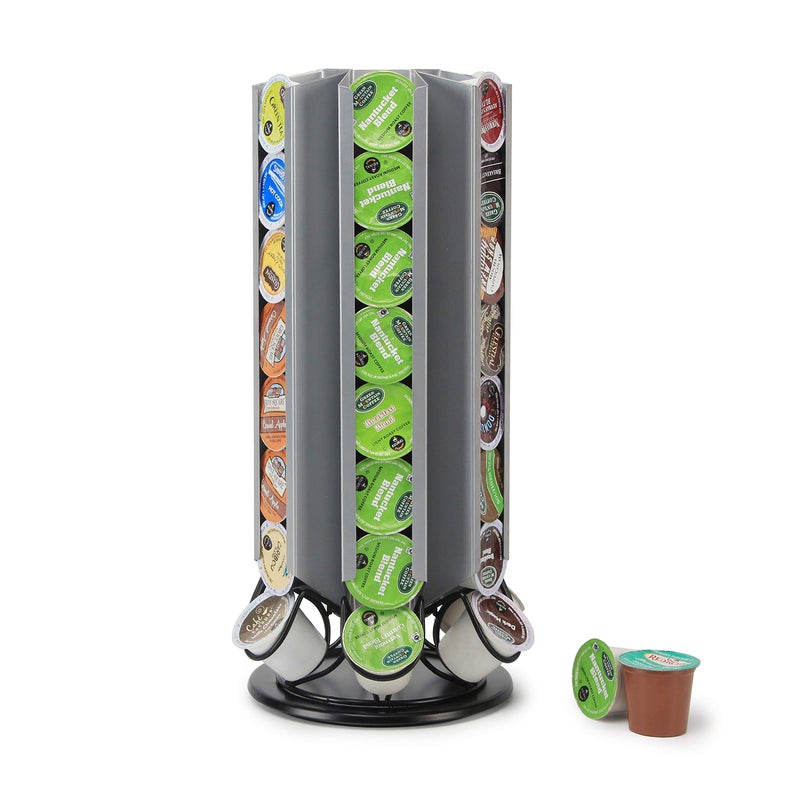 FlagShip K Cup Carousel Rack K Pods Storage for Keurig K-Cup Pods, 360 Degree Pods Storage Holders Stand 48 Pods K Cups (Silver Black) - Image 1